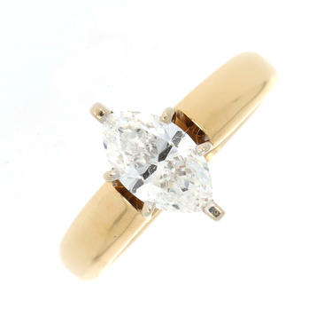 Bicolor Solitrring mit Diamant im Navetteschliff ca. 0,90 ct. aus 750 Gold # 50