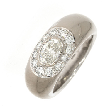 Ring mit Diamant oval und Brillanten ca. 1,60 ct. 750 Weißgold # 57