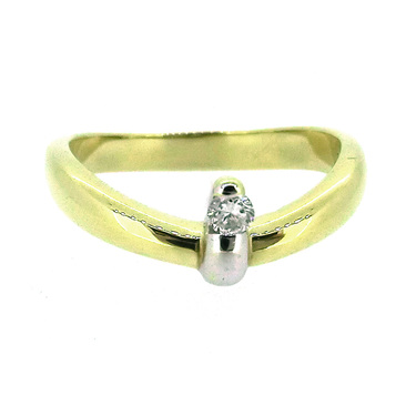 Ring mit 1 Brillant ca. 0.05 ct. aus 585 Gelbgold / Weißgold # 56