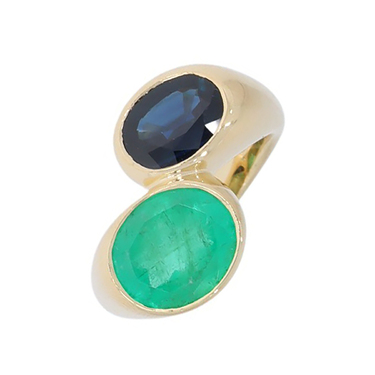 Ring mit Smaragd und Saphir aus 750 Gelbgold # 57