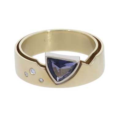 Bicolor Ring mit Iolith und 3 Brillanten ca. 0,05 ct. aus 585 Gold # 59