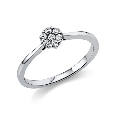 Ring mit 7 Brillanten 0,17 ct. aus 585 Weissgold # 54 mit Zertifikat