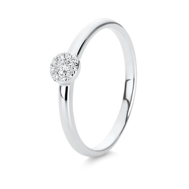 Ring mit 10 Brillanten 0,08 ct. aus 585 Weigold # 54 mit Zertifikat