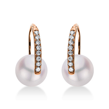 XEN Ohrhnger mit 2 Ssswasserperlen ca. 10,5 mm und 16 Brillanten 0,30 ct. aus 750 Rosegold mit Zertifikat