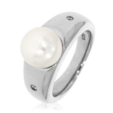 XEN Ring mit 2 Diamanten und Süßwasserzuchtperle 54 / 17,2 mm