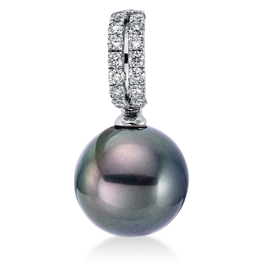 XEN Anhnger mit Tahitiperle und 14 Brillanten 0,20 ct. aus 750 Weigold mit Zertifikat
