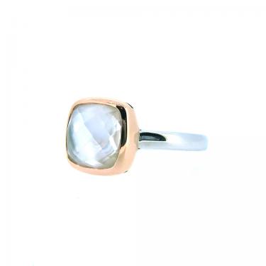 Tirisi Ring mit Perlmutt und Diamanten 750 RG / 925 AG #56