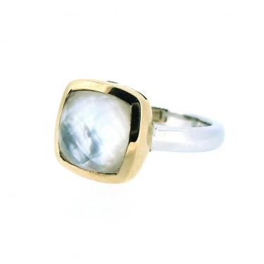 Tirisi Ring mit Perlmutt und Diamanten 750 GG / 925 AG #55