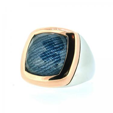 Tirisi Ring mit Jeans-Bergkristalldoublette 750 RG / 925 AG #56-58
