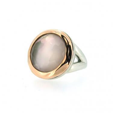 Tirisi Ring mit rosa Perlmutt-Bergkristalldoublette 750 RG / 925 AG #56-58