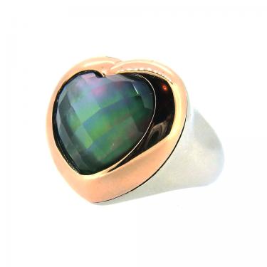 Tirisi Ring mit Perlmutt-Bergkristalldoublette 750 RG / 925 AG #53