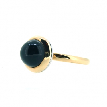 Tirisi Ring mit Onyx-Cabochon 750 GG / 925 AG #55