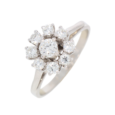 Eleganter Ring mit 9 Brillanten ca. 0,81 ct. 585 Weißgold # 56
