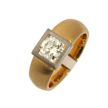 bicolor Ring mit Brillant ca. 1,20 ct aus 750 Gelbgold / Weigold # 56