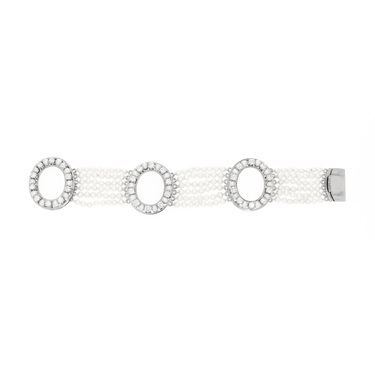 Armband mit 162 Zuchtperlen und 30 Brillanten ca. 4,50 ct. aus 750 Weigold 18 cm