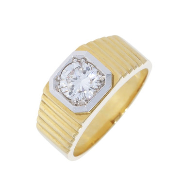 Ring mit Brillant ca. 1,2 ct. 750 Gelbgold / Weigold # 57