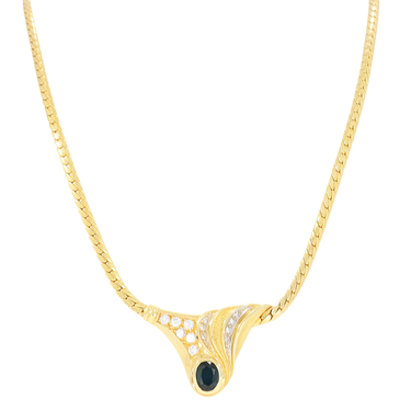 Collier mit Saphir und 13 Brillanten ca. 0,45 ct. aus 750 Gelbgold 42 cm
