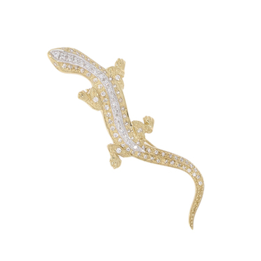 Brosche Motiv Salamander mit Zirkonia aus 333 Gelbgold / teilrhodiniert