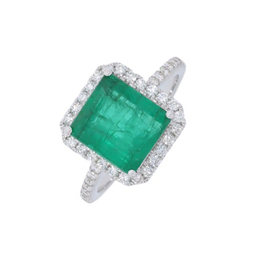 LUXORA Ring mit Smaragd 3,36 ct. und 42 Brillanten 0,48 ct. aus 750 Weißgold # 54