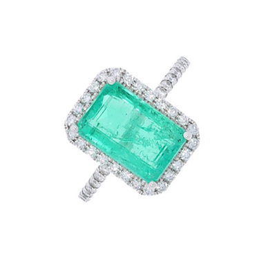 LUXORA Ring mit Smaragd und 42 Brillanten 0,48 ct. aus 750 Weißgold # 54