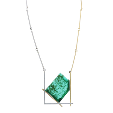 ERTEL Kette mit Smaragd im Mittelteil aus 950 Platin und 750 Gelbgold 51 cm
