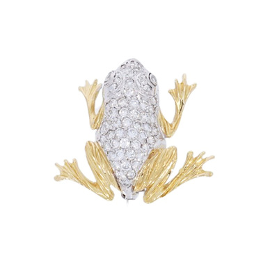 Bicolor Brosche Motiv Frosch mit 57 Brillanten ca. 1,00 ct. aus 750 Gold