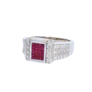 Wendering mit Rubine, Brillanten und Princessdiamanten ca. 0,64 ct. aus 750 Weigold # 52