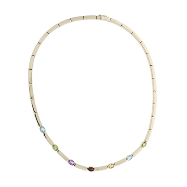 Collier mit 7 Farbsteinen aus 585 Gelbgold 42,5 cm