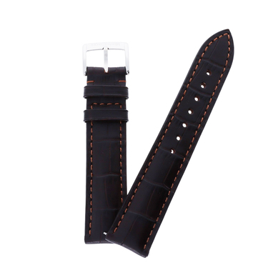 MeisterSinger Uhrenarmband aus Rindsleder Krokoprgung braun mit Naht, 20 mm