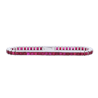 Tennisarmband mit 53 Rubine ca. 14,54 ct. aus 750 Weigold 18 cm