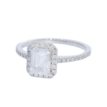 LUXORA Ring mit Diamant 1,14 ct. und 38 Brillanten 0,31 ct. aus 750 Weißgold # 55 mit IGI Zertifikat