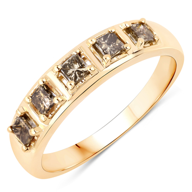 XEN Ring mit 5 Diamanten im Princessschliff 0,59 ct. aus 375 Gelbgold # 54