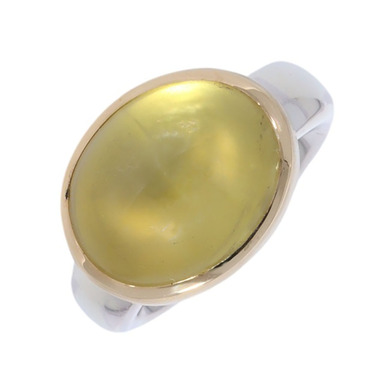 Bicolor Ring mit Beryll aus 925 Silber und Steinfassung aus 750 Gelbgold # 58