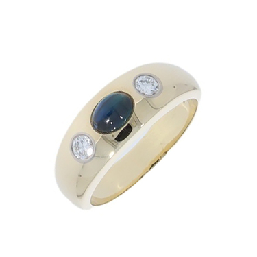 Bicolor Ring mit 1 Saphir und 2 Brillanten zus. ca. 0,24 ct. aus 585 Gold # 56 Farbstein beschdigt