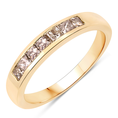 XEN Ring mit 7 Diamanten im Princessschliff 0,60 ct. aus 375 Gelbgold # 54