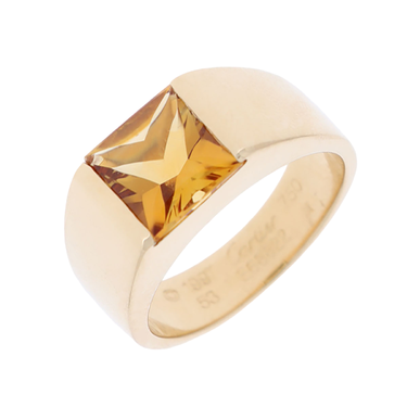 CARTIER Tank Ring mit einem Citrin aus 750 Gelbgold # 53