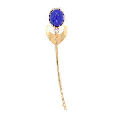 Bicolor Brosche mit Lapis Lazuli ca. 4,10 ct. und Brillant ca. 0,10 ct. aus 750 Gold