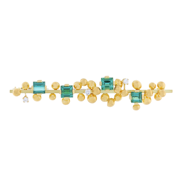 SCHOTT Brosche mit 4 Turmaline ca. 1,39 ct. und 3 Brillanten ca. 0,06 ct. aus 750 Gelbgold