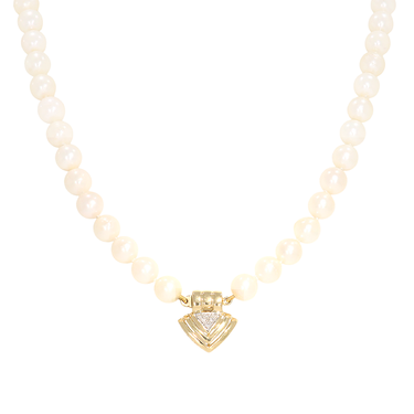 Zuchtperlenkette mit 6 Diamanten ca. 0,06 ct. in Schliee aus 585 Gelbgold 41 cm