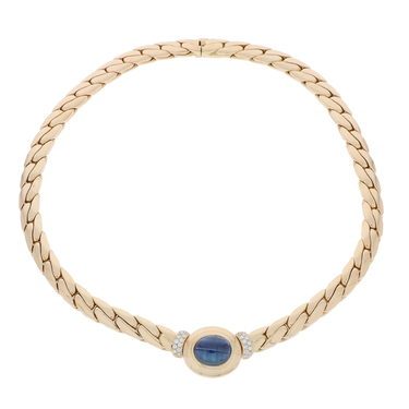 WEMPE Collier mit Saphir 10,12 ct. und 22 Brillanten 0,44 ct. aus 750 Gelbgold 42 cm