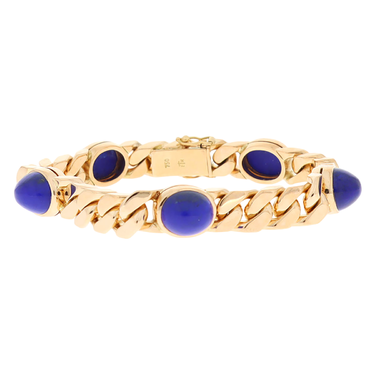 Panzerarmband mit 5 Lapislazuli aus 750 Gelbgold 18 cm