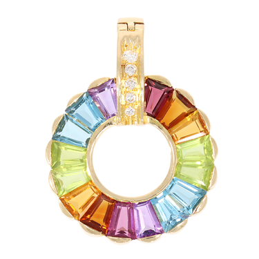Clipanhnger im Farbverlauf mit 16 verschiedenen Farbsteinen ca. 4,10 ct. und 5 Brillanten ca. 0,10 ct. aus 585 Gelbgold 1 Stein beschdigt