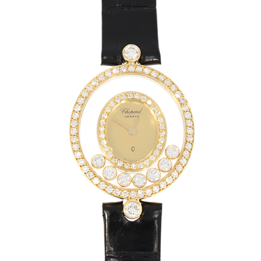 CHOPARD Damenarmbanduhr Happy Diamonds Quarz mit Brillanten und Diamanten aus 750 Gelbgold, Schliee vergoldet