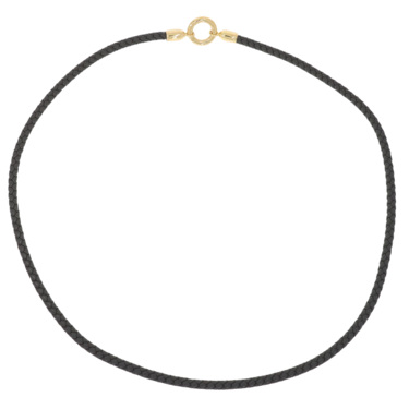 Geflochtenes Ledercollier mit Schliee aus 750 Gelbgold 50 cm