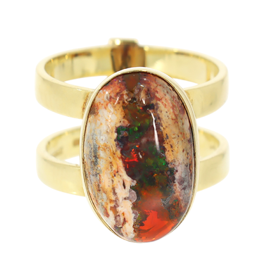 Ring mit einem mexikanischen Feueropal - Matrix aus 750 Gelbgold # 51