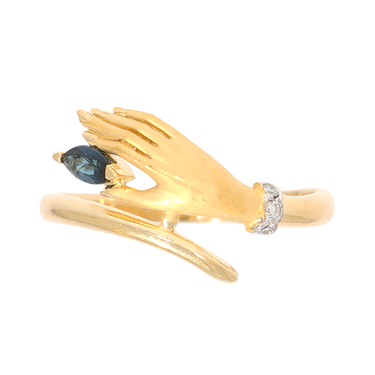Carrera y Carrera Handring mit 3 Brillanten ca. 0,02 ct. und einem Saphir ca. 0,12 ct. aus 750 Gelbgold # 54
