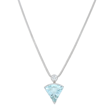 LUXORA Anhnger mit Aquamarin 7,58 ct. und Brillant 0,46 ct. an Schlangenkette aus 750 Weigold 45 cm mit IGI Expertise