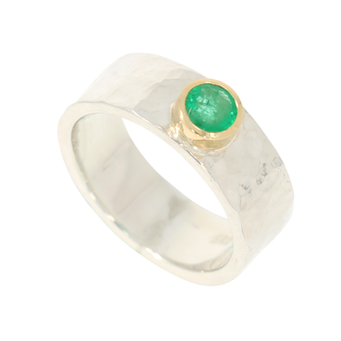LUXORA bicolor Ring mit einem Smaragd 0,45 ct. aus 750 Gelbgold / 925 Silber # 57