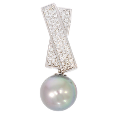 Anhnger mit Tahiti Zuchtperle und 58 Brillanten ca. 0,87 ct. aus 585 Weigold