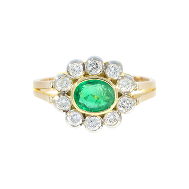Bicolor Ring mit Smaragd ca. 0,55 ct. und 10 Brillanten ca. 0,50 ct. aus 750 Gold # 59